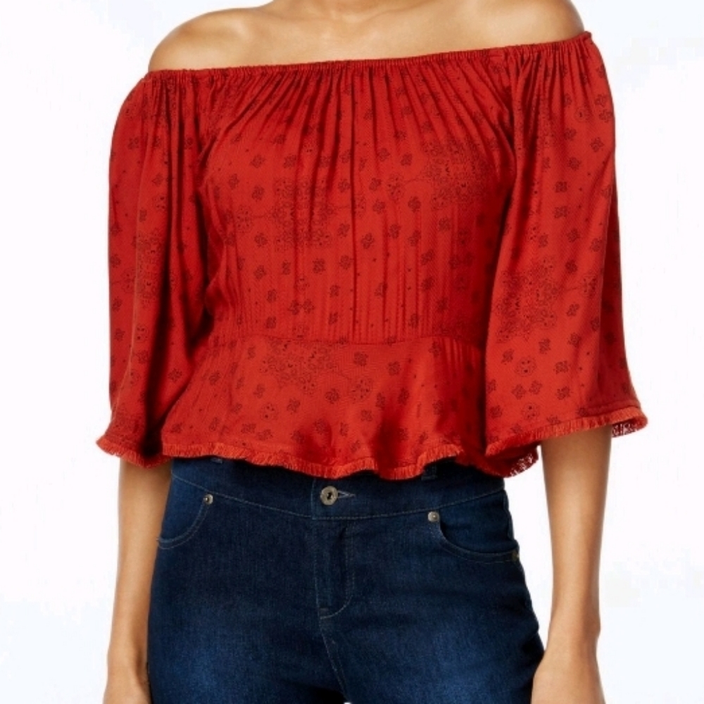 Off the shoulder flowy top XL‎ Rust Red